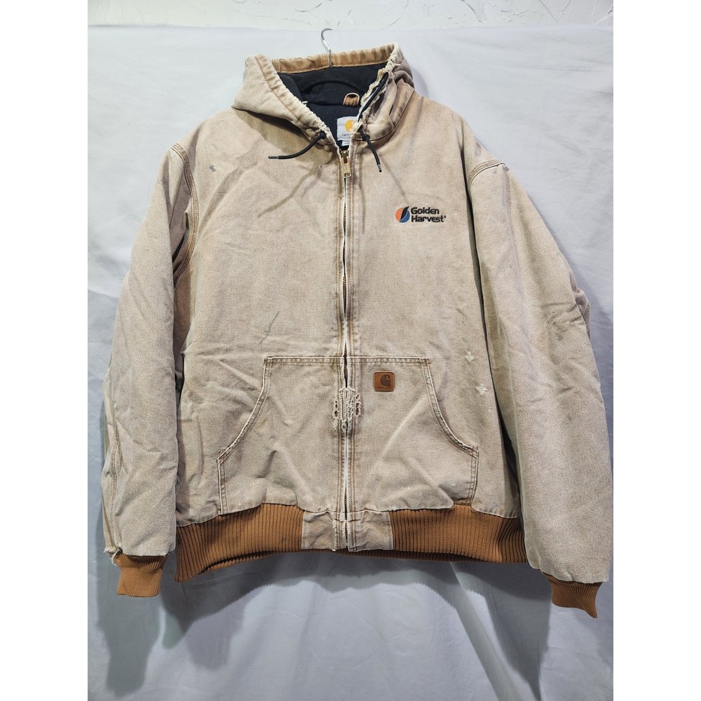Carhartt J130-211 XLT‎ Tan Quilted Lined Hooded Work Chore Jacket Golden Harvest